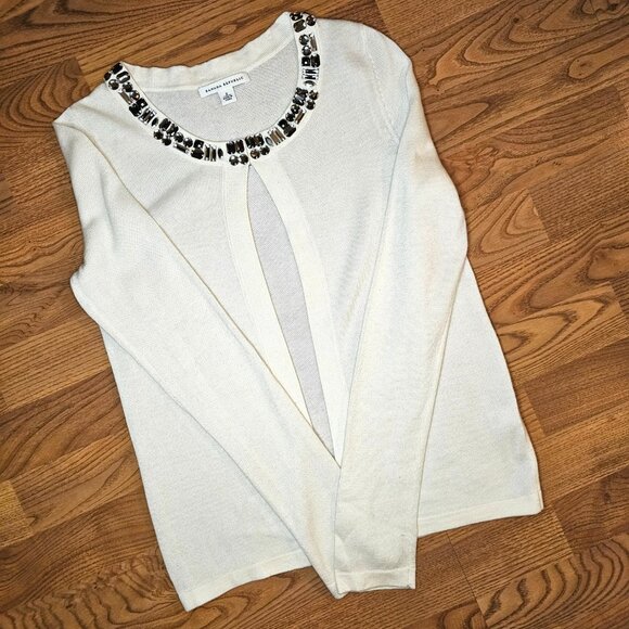Banana Republic Jeweled Collar Wool Blend Cardigan Sweater, S, Ivory - Picture 4 of 9